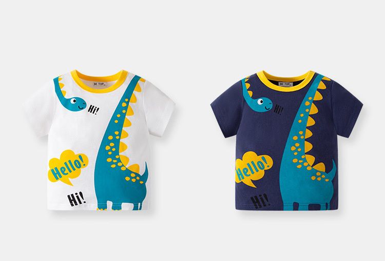BE TOP - 純棉短袖上衣-Hello!長脖子恐龍-白色