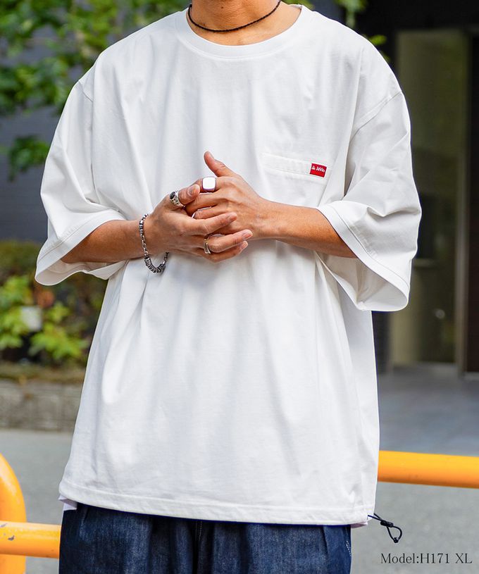 日本 Classical Elf - 純棉光澤感率性紅標抽繩T恤-藍綠