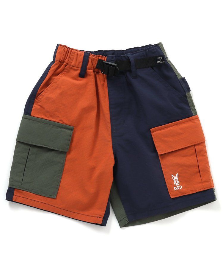 日本 BREEZE - 聯名款 口袋工裝風帥氣4分短褲-撞色-橘藍系