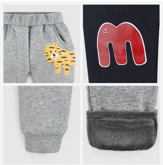 韓國 milk mile - (內刷毛)鬆緊腰休閒縮口長褲-老虎-淺灰