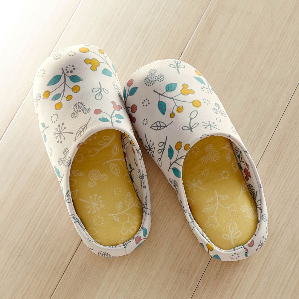 日本千趣會 - 迪士尼室內拖鞋(低反發)-北歐花園米奇-淺灰x黃 (23-25cm)