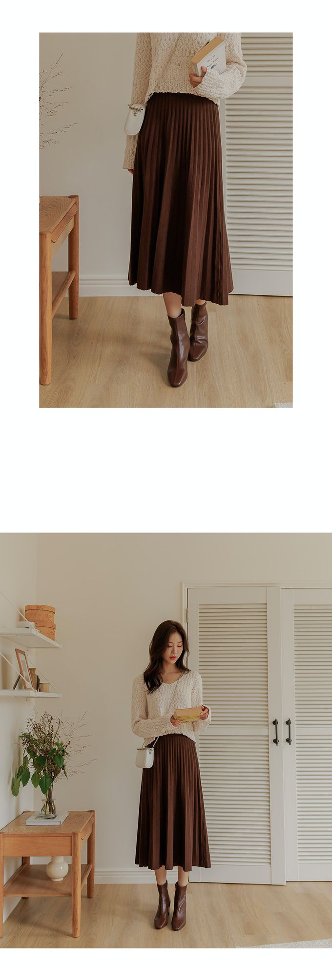 韓國 Urbantheroom - 優雅迷人百褶針織裙-象牙色 (Free)