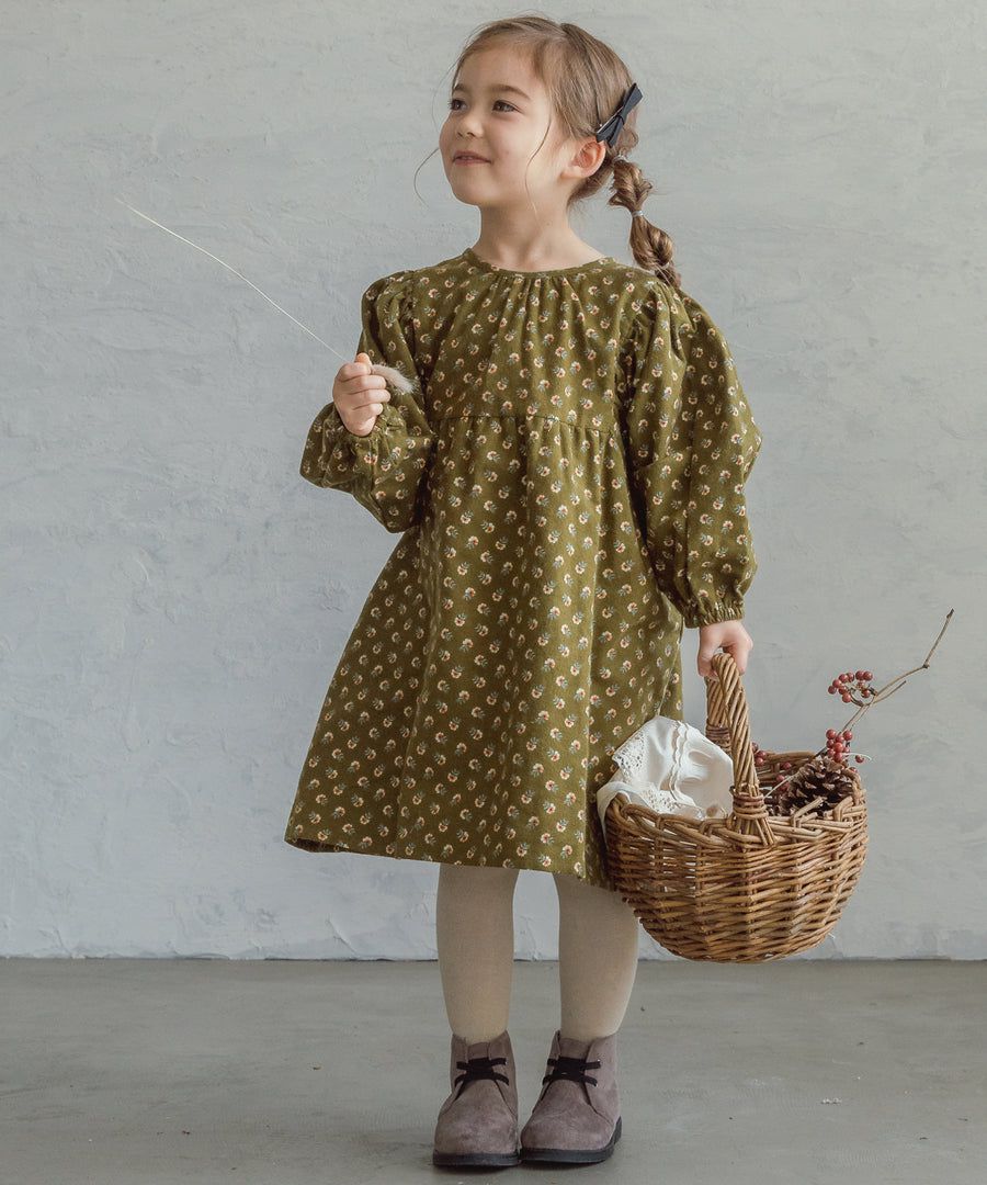 日本 PAIRMANON - 文藝氣息碎花澎澎袖洋裝-粉膚