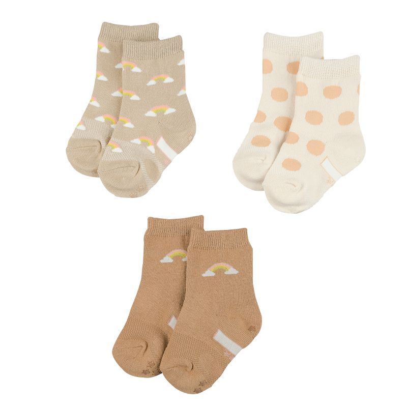 akachan honpo - 女童襪 3雙組-彩虹-淺卡其色 (9~14cm)