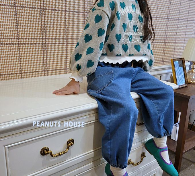 韓國 Peanuts House - 滿版愛心兔兔花領澎袖針織上衣-紅