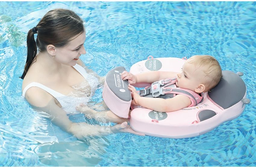 Mambobaby - 可愛甲蟲造型免充氣游泳趴圈(附遮陽罩)-粉色