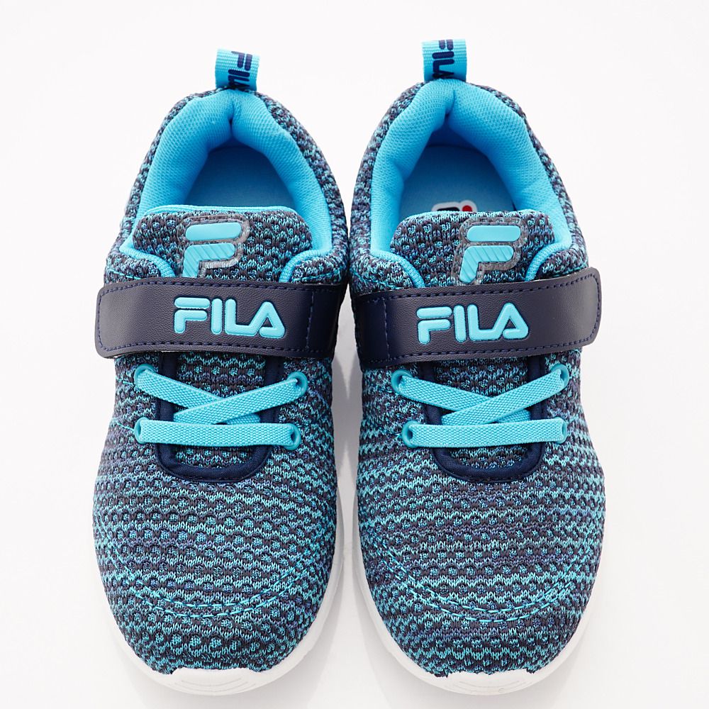 FILA - 運動童鞋-針織簡約慢跑鞋款(中大童段)-藍