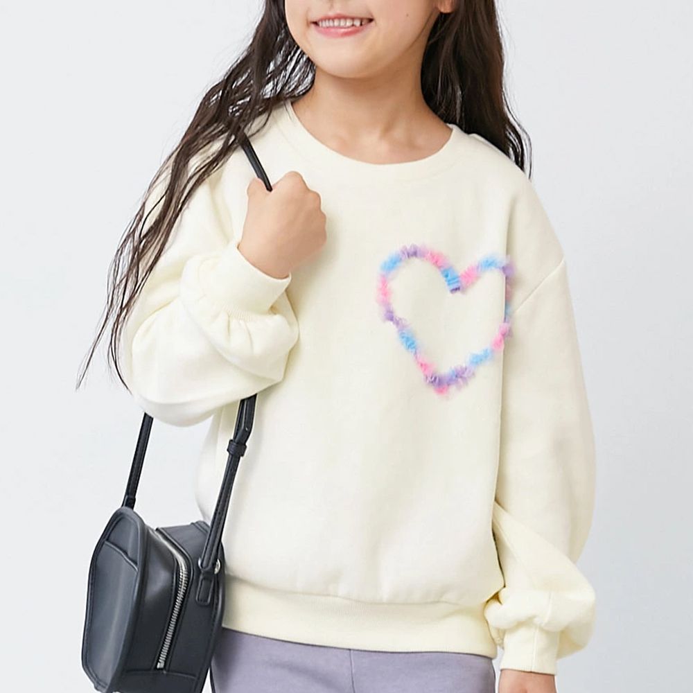 裏起毛蕾絲愛心長袖上衣-白