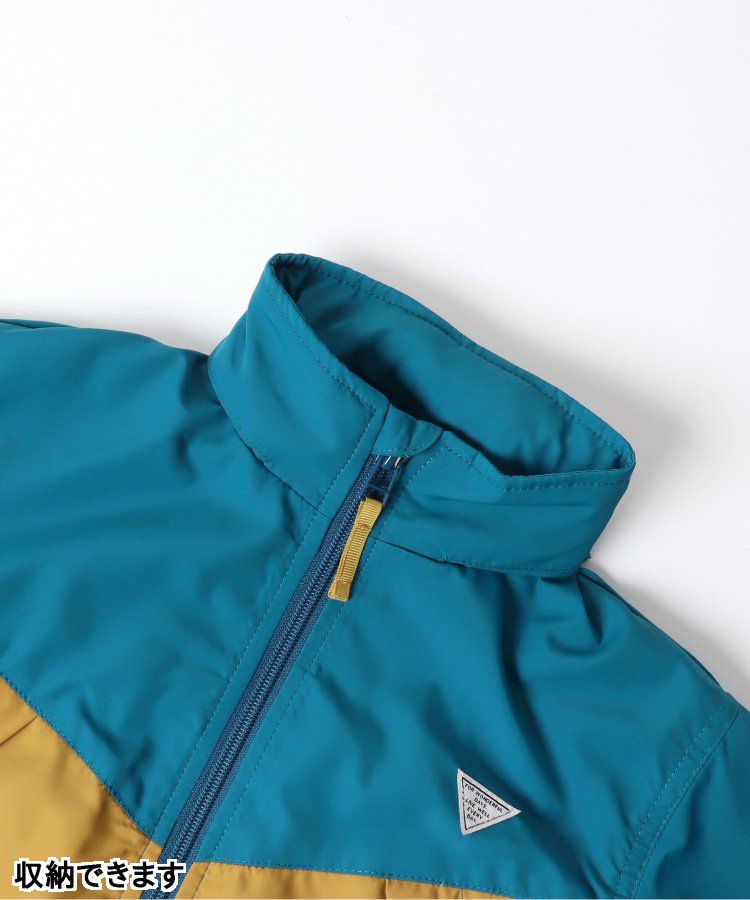 日本 BREEZE - 防潑水繽紛撞色連帽休閒外套-土耳其藍x棕