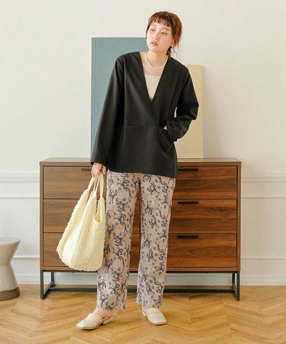 日本 Bou Jeloud - 復古花草圖騰長褲-海軍藍