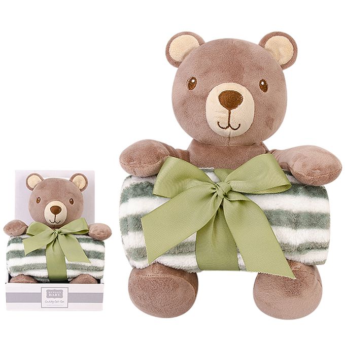 美國 Luvable Friends - 甜蜜寶貝嬰幼兒安撫娃娃＋毛毯_76x91cm_禮盒組-溫馨小熊