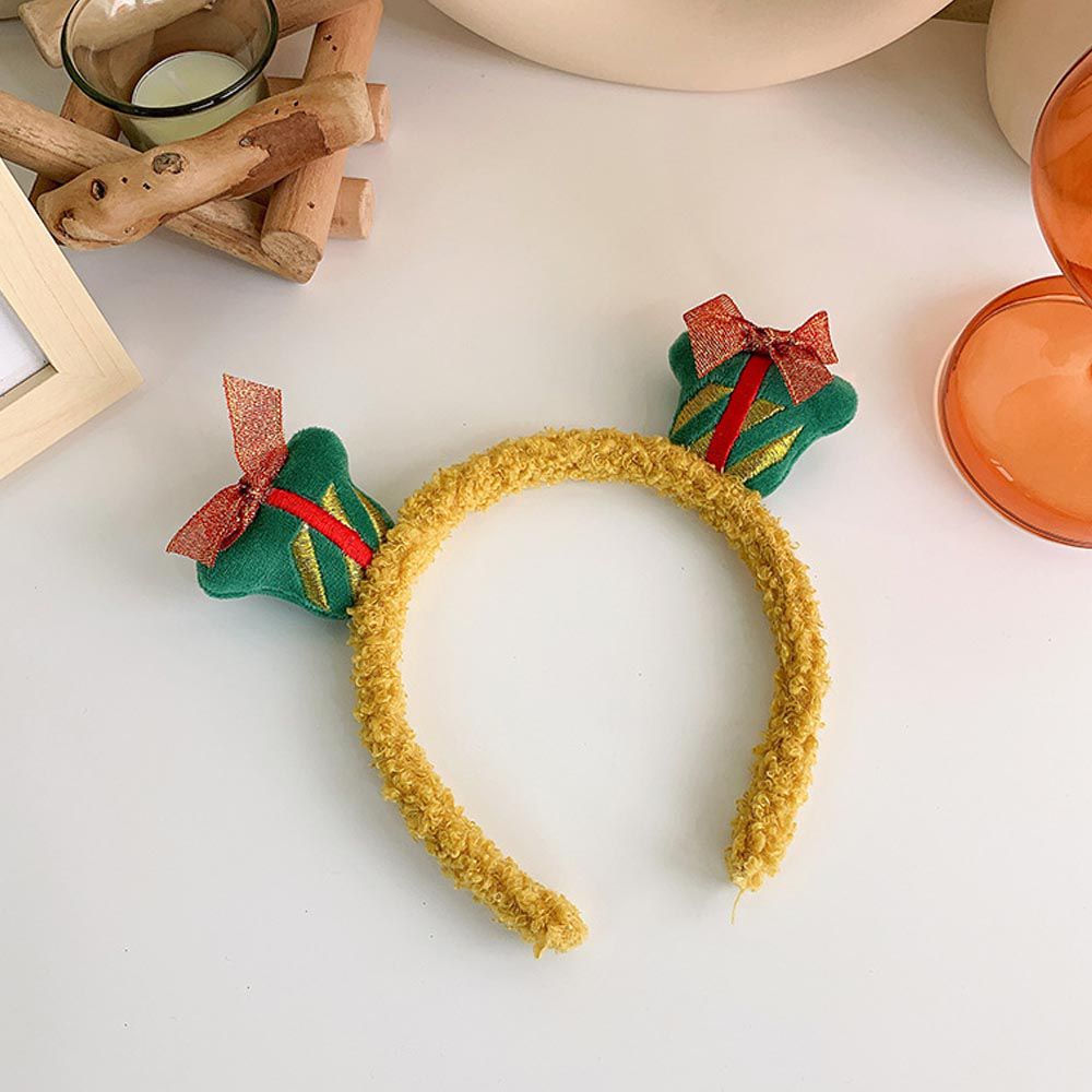 聖誕節造型兒童髮箍-禮物盒-黃色
