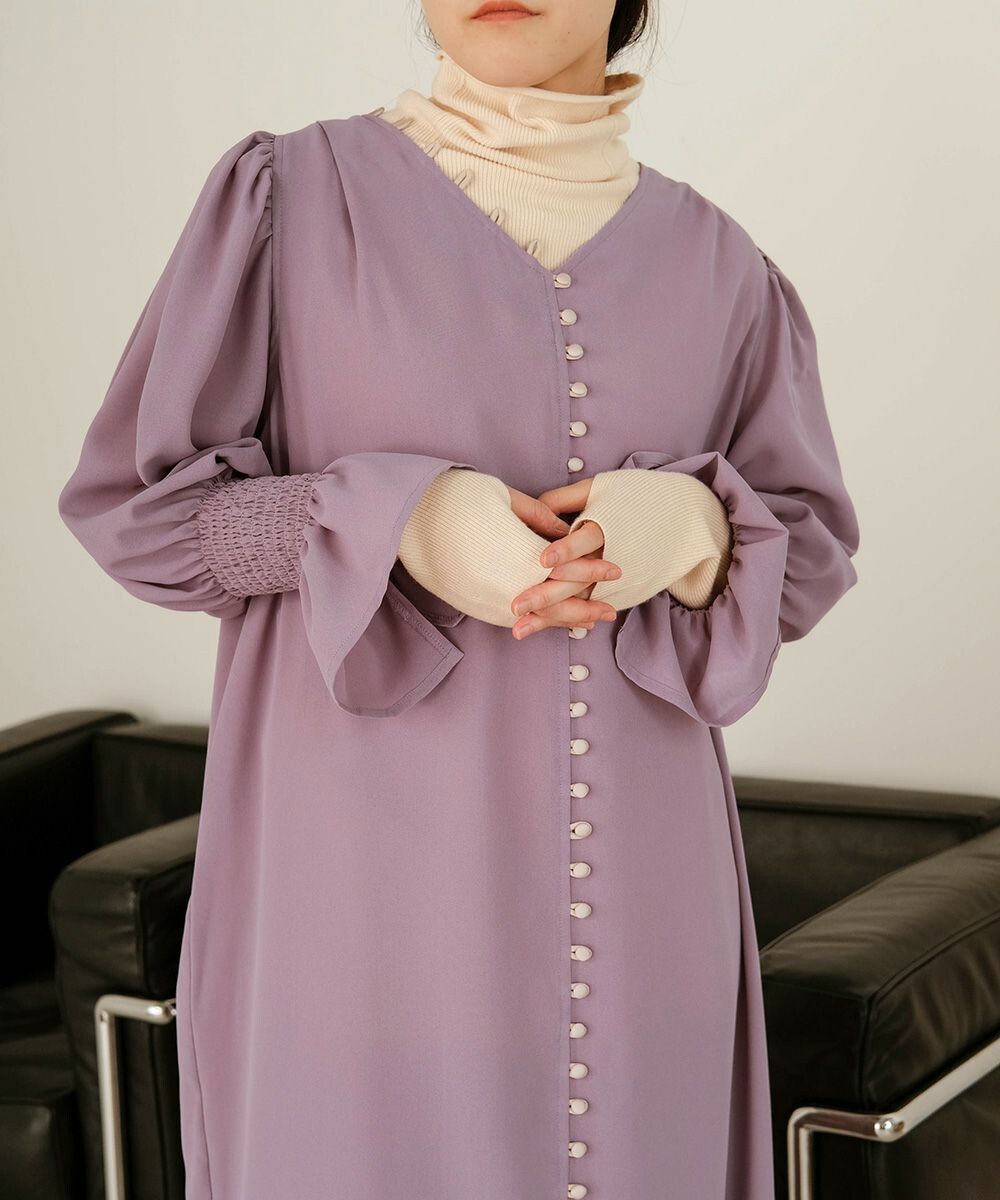 日本 Bab - 歐風垂墜感糖果袖洋裝-薰衣草