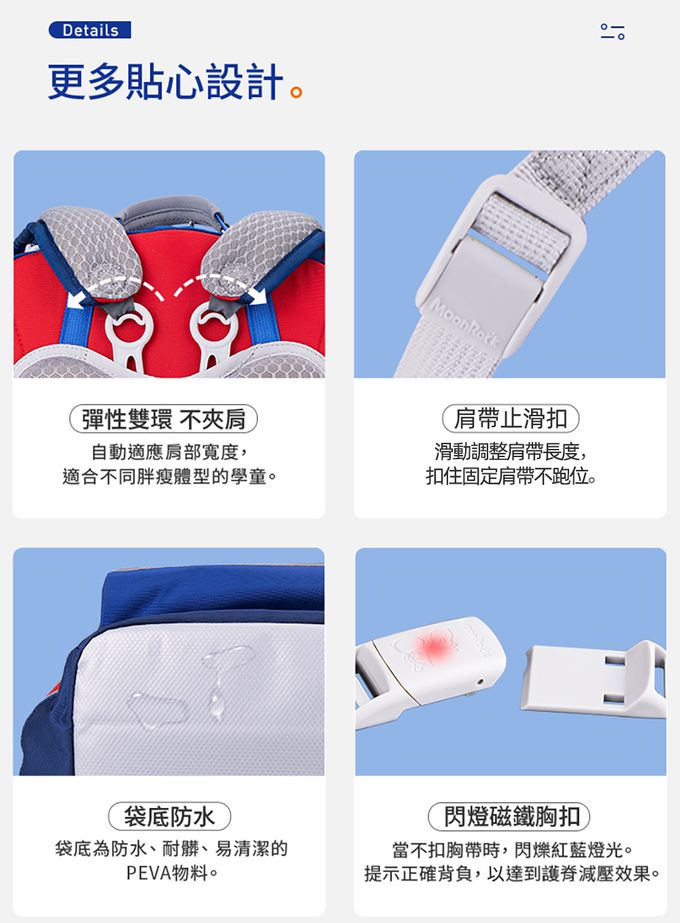 MoonRock - 護脊書包-SP200 淺藍色成長型2023款 適用身高:120-160公分-21L