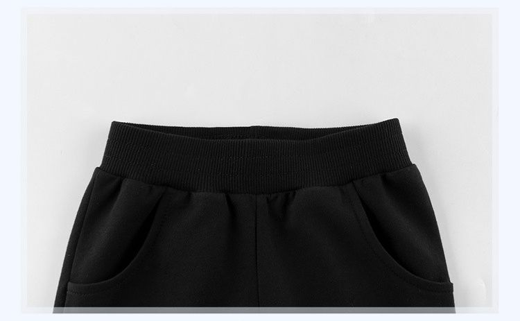 3D立體純棉腰鬆緊休閒五分褲-大眼隱身恐龍-黑色