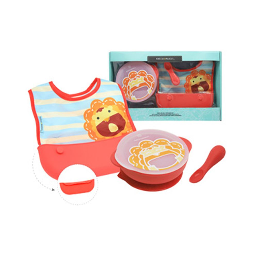 MARCUS＆MARCUS - 動物樂園自主用餐學習禮盒組-紅獅子