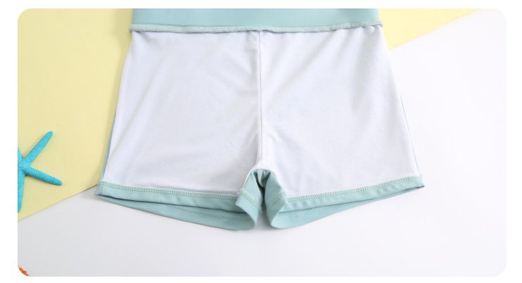 大童女孩運動風短袖泳衣套裝(二件組)-繽紛樹葉-湖水綠-泳衣、泳褲