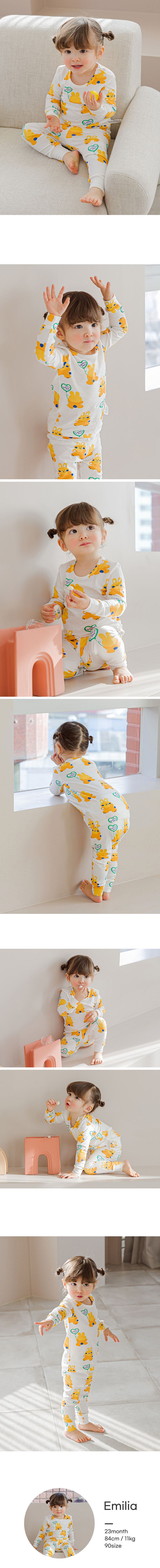 韓國 Cordi-i - 無螢光40支棉彈性長袖家居服-快樂黃兔-白