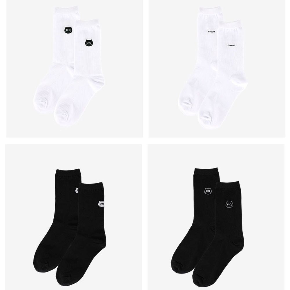 女用襪子/中長筒襪4入組-黑白貓咪 (220~250mm)