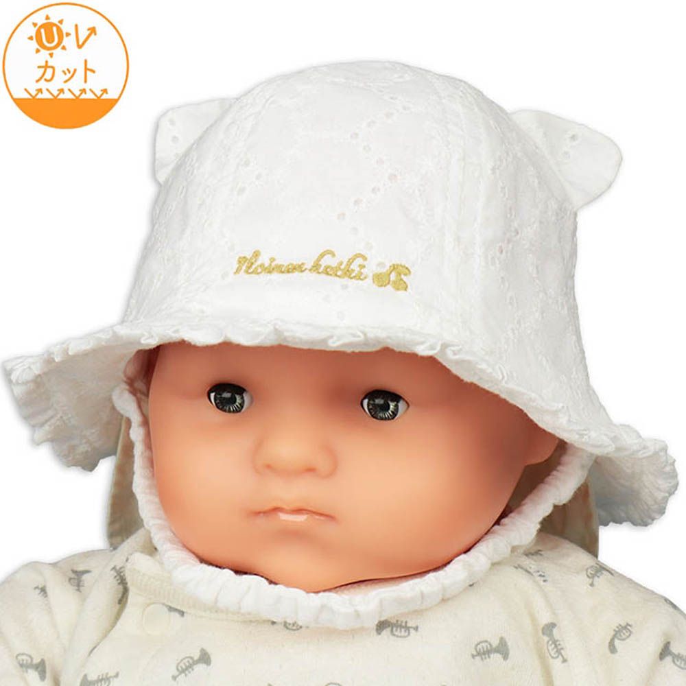 嬰幼兒鬱金香帽-小耳朵 蕾絲-白色
