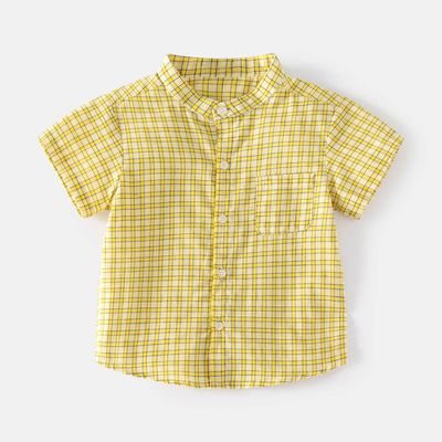 WELLKIDS - 純棉休閒立領短袖襯衫-格子-黃色