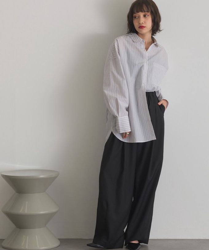 日本 ELENCARE DUE - 男友風寬鬆率性感長袖襯衫-白系條紋