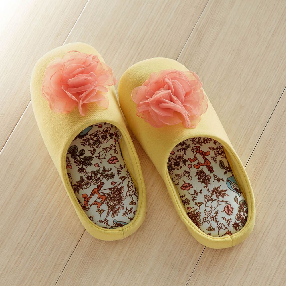 日本千趣會 - 迪士尼室內拖鞋(立體花朵)-維尼-黃 (23-25cm)