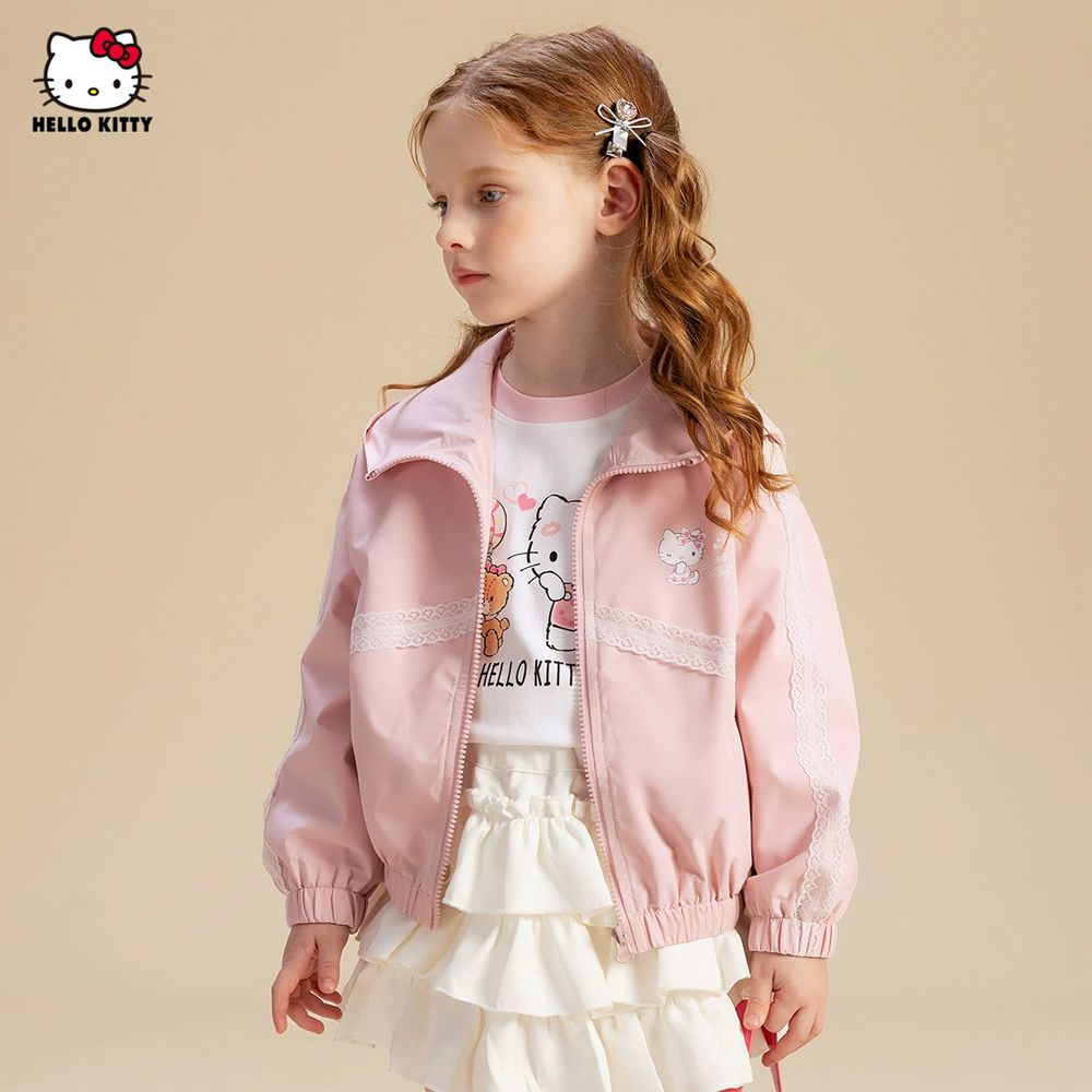 蕾絲拼接休閒連帽外套-卡通人物Hello Kitty-粉色