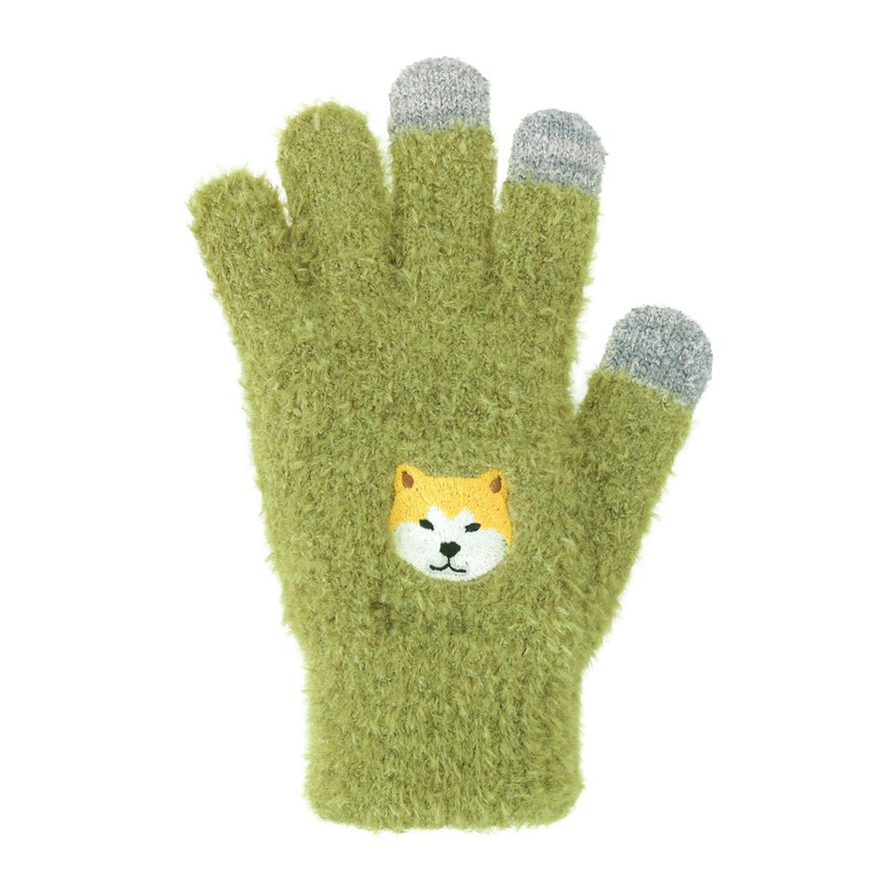 日本 TOMO - (大人)可觸控可愛動物毛絨保暖手套-秋田犬-綠