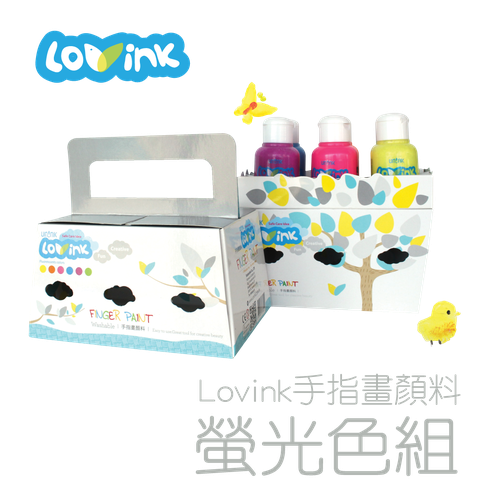 LOVINK - LOVINK 手指畫顏料-螢光六色組-(附教學手冊)-亮黃/亮綠/亮藍/亮紅/亮紫/亮橘-50ml/色-盒裝