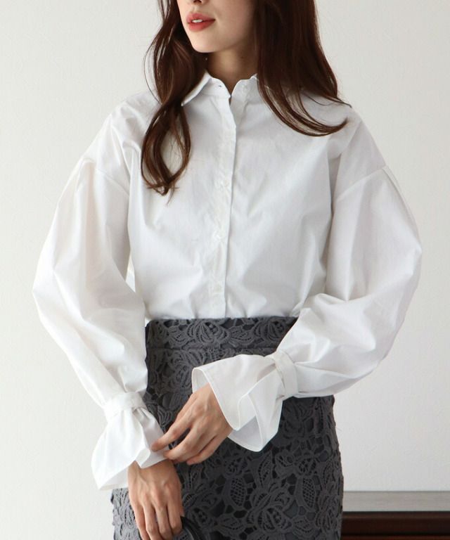 日本 BLUE EAST - 甜美翻領糖果袖襯衫-水藍