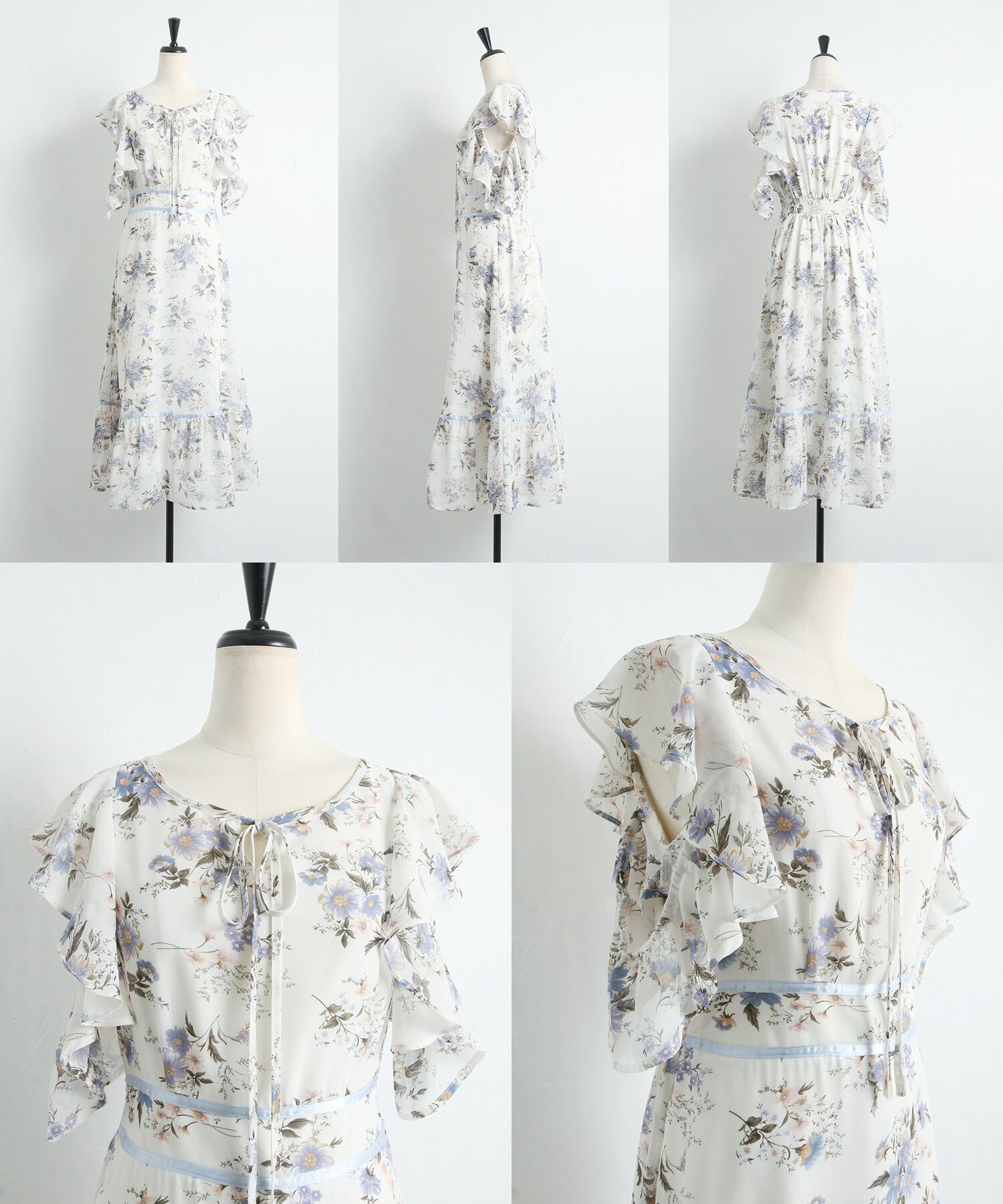 日本 tocco-closet - 精靈荷葉開袖雪紡洋裝-碎花-天使白