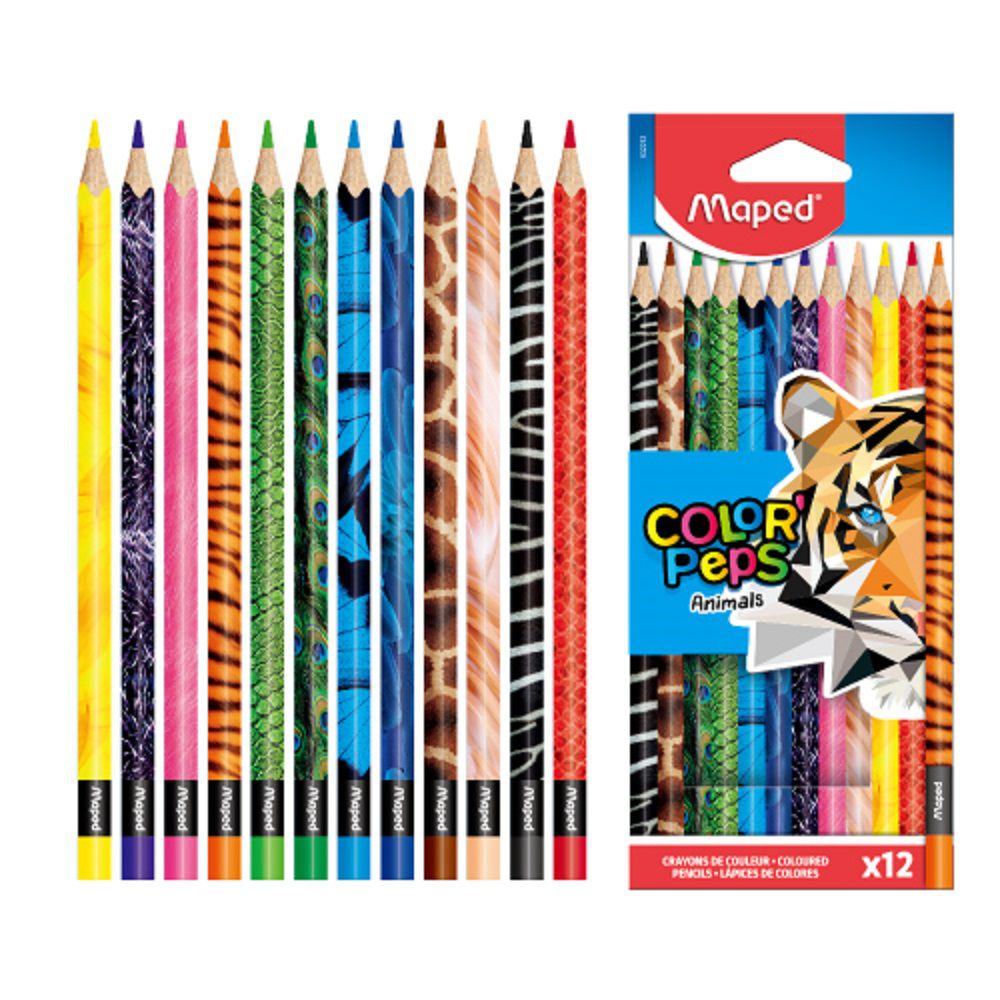 法國MAPED - 彩色世界動物三角色鉛筆12色