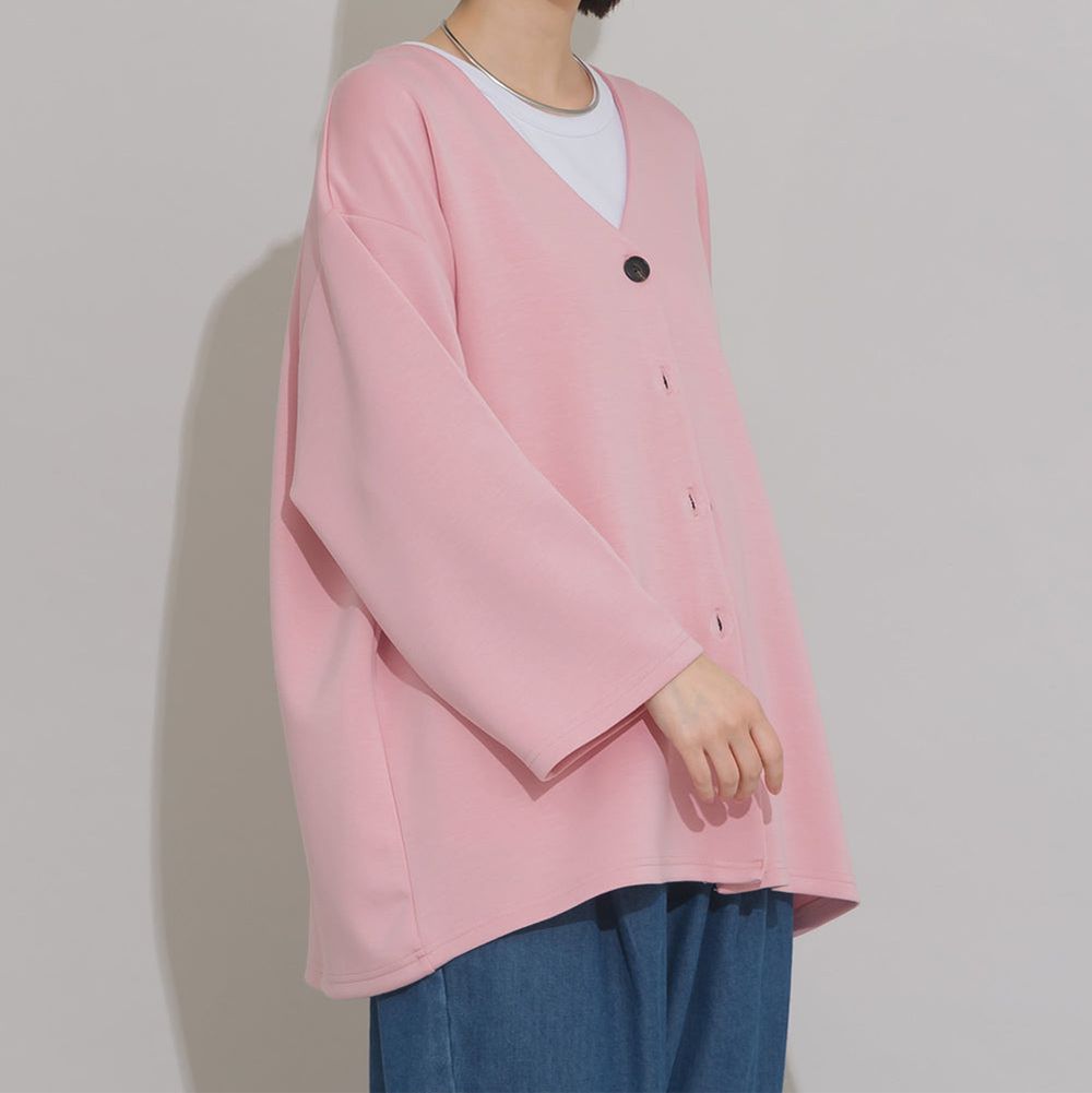 抗UV抗花粉 柔滑無領開襟衫外套-粉紅