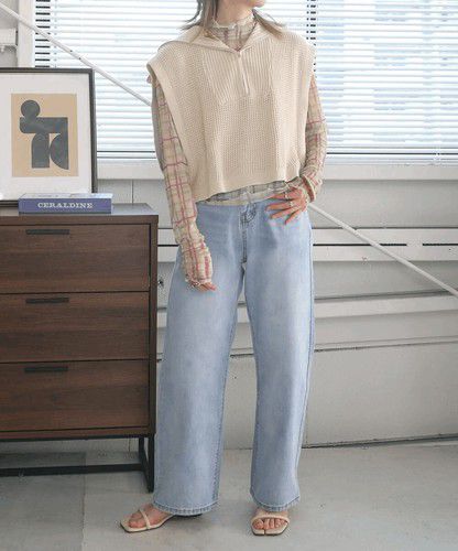 日本 Bou Jeloud - 拉鍊翻領針織背心-黑