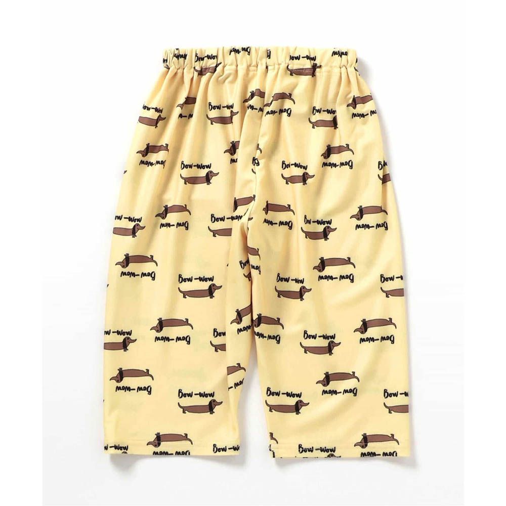 透氣舒適網眼印花七分褲-臘腸狗-奶油黃