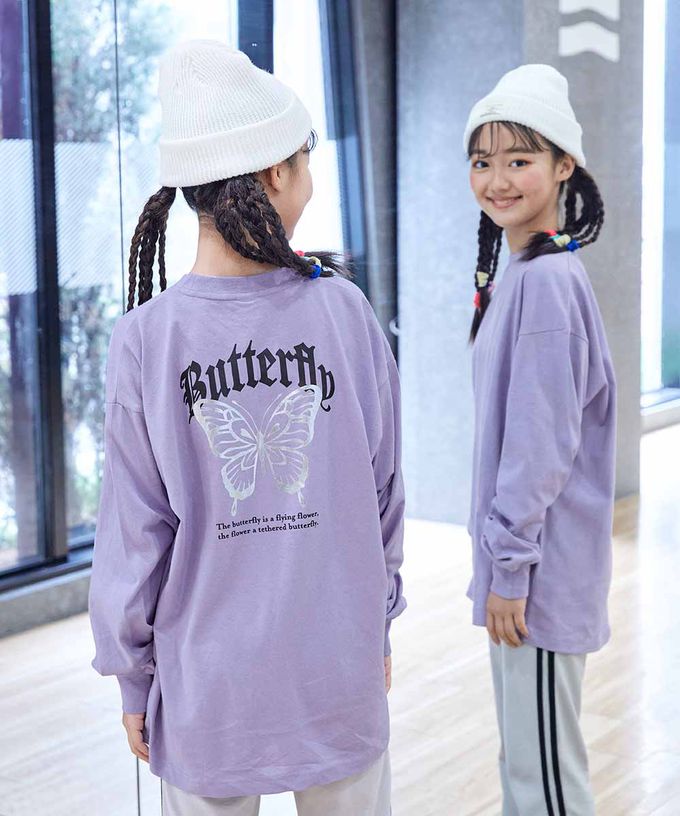 日本 devirock - DANCE 純棉舒適寬版長袖上衣-手臂玫瑰-白