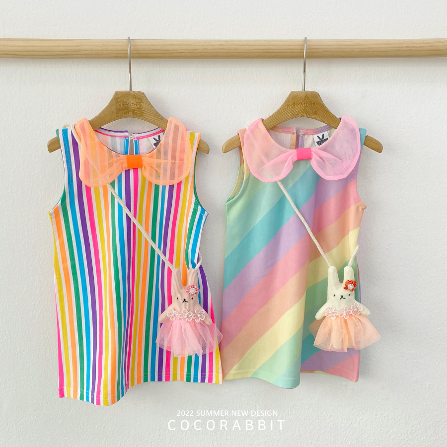 韓國 Coco rabbit - 紗裙兔子娃娃包包彩虹洋裝-直條紋