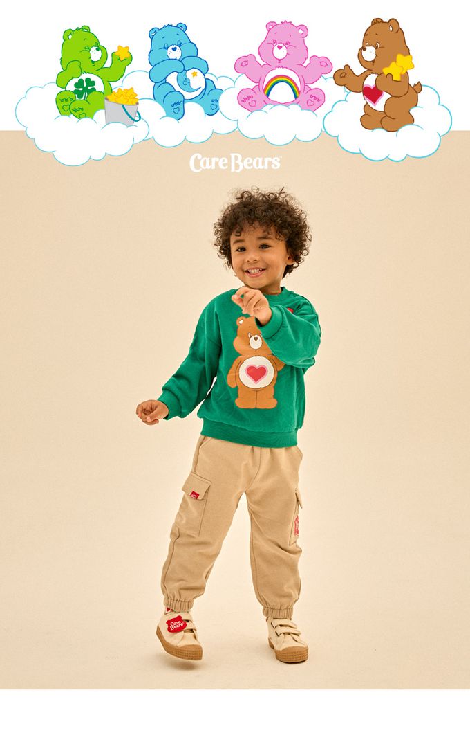 韓國 Care Bears - 鬆緊腰側邊口袋內磨毛長褲-卡其