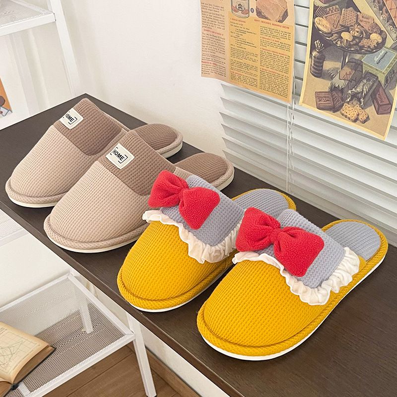 鬆餅格紋保暖室內拖鞋-藍紫色