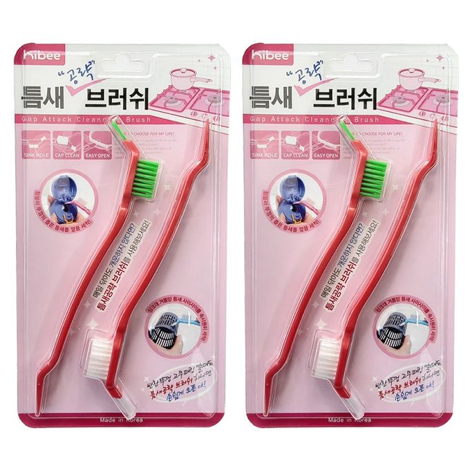 正韓 hibee - 廚房保鮮盒邊緣/餐具/杯蓋/水槽邊緣 多功能縫隙刷2入(紅)_兩套四支