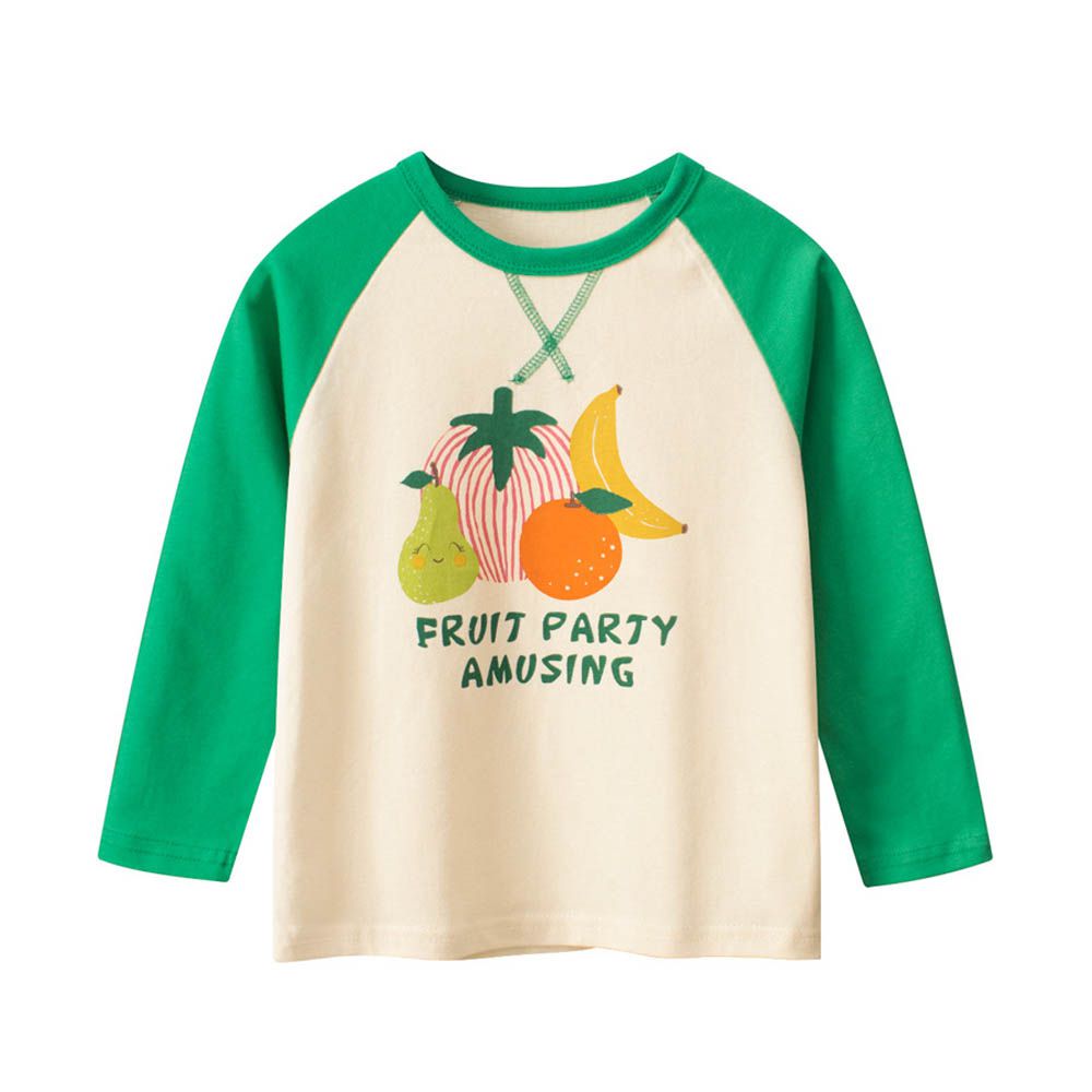 純棉長袖上衣-水果派對-米杏/綠色