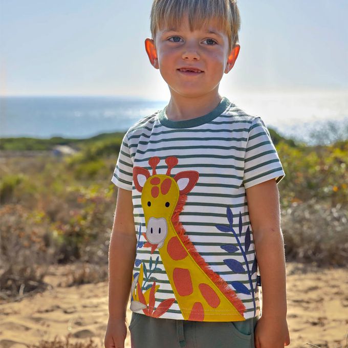 英國 JoJo Maman BeBe - 超優質嬰幼兒童100％純棉短袖上衣/ T-shirt/ 動物T-長頸鹿吃草