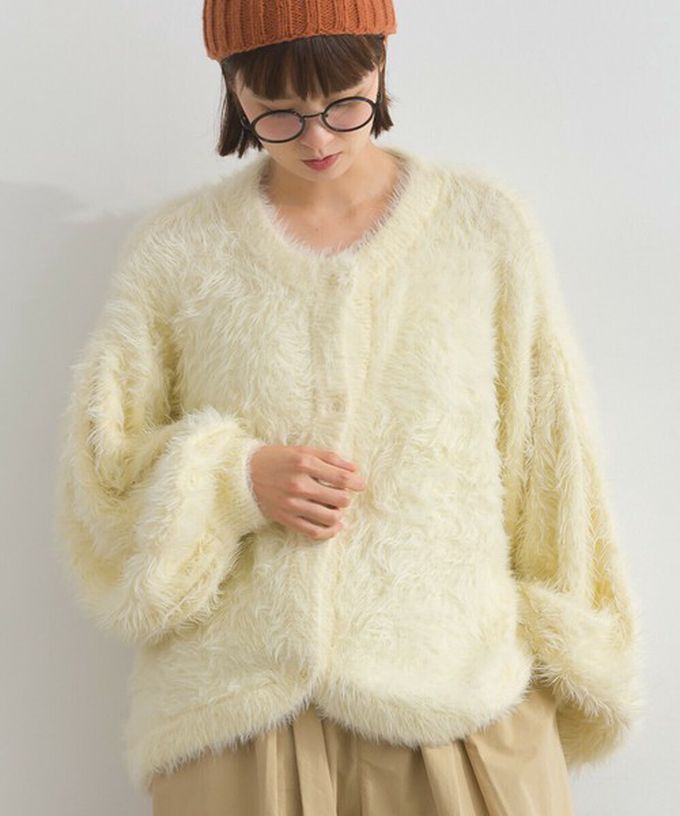 日本 Lupilien - 柔和蓬鬆毛海繭型針織開襟衫/外套-薄荷綠