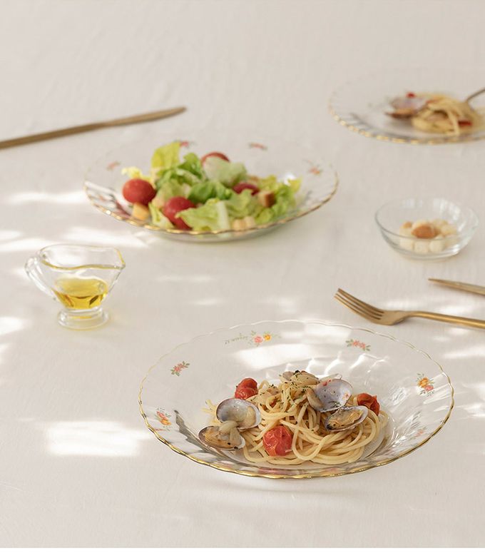 韓國 SSUEIM - 古典玫瑰系列金邊玻璃義大利麵深盤23cm