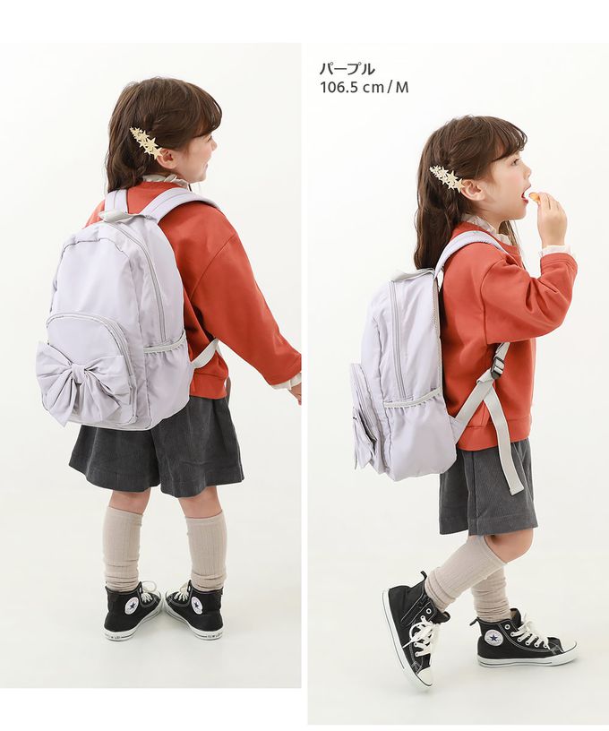 日本 devirock - 可愛蝴蝶結方便收納背包-灰紫