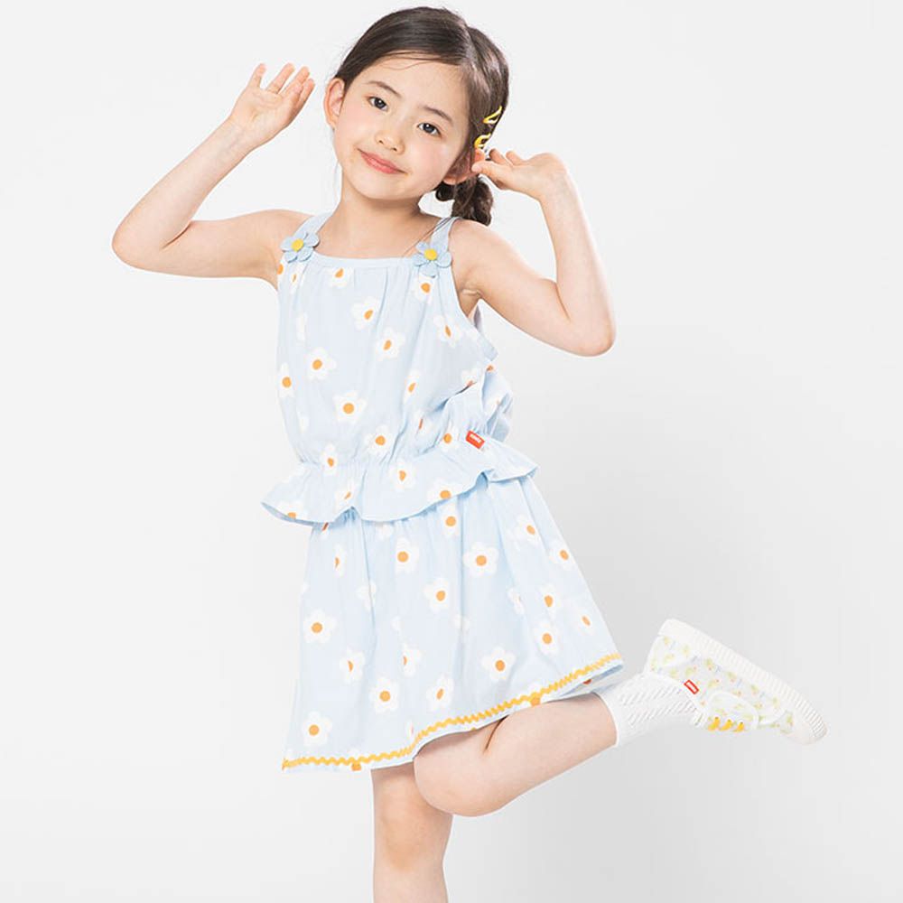 清新雞蛋花細肩帶上衣X短裙套裝-天藍