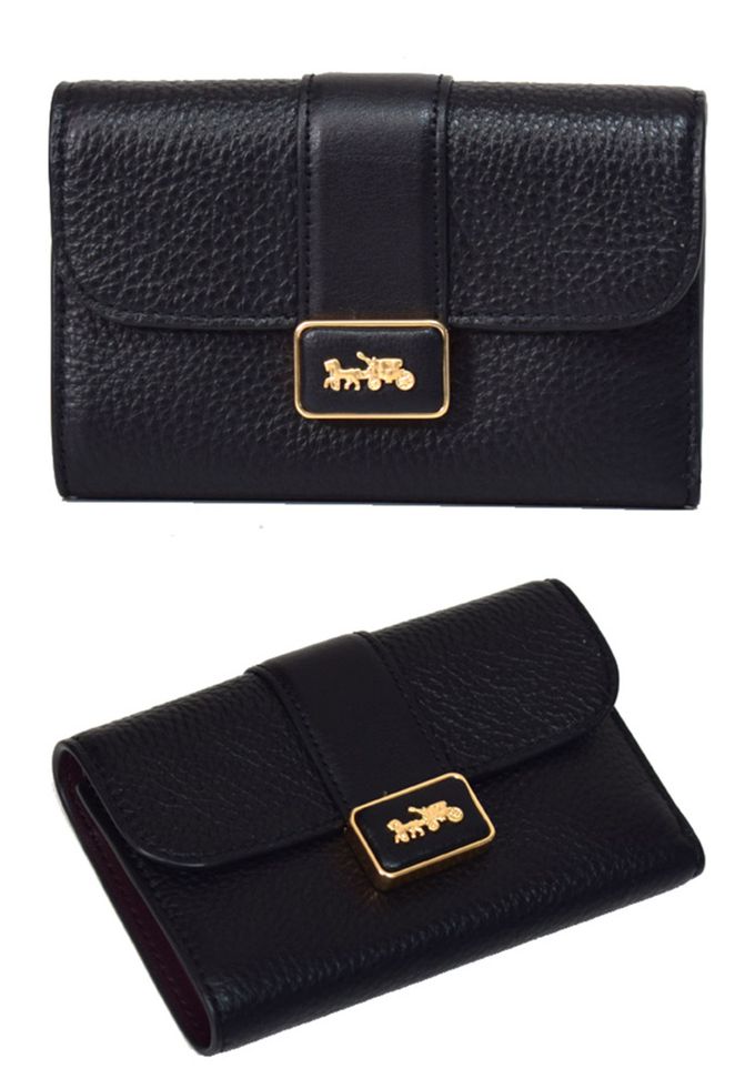 COACH - 馬車LOGO荔枝紋皮革中夾 (黑)