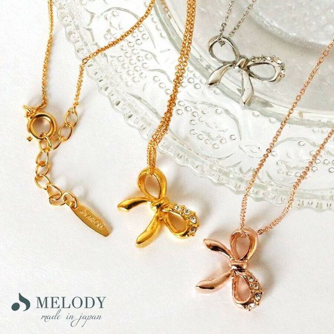 日本 Melody Accessory - 日本製 精緻小水鑽蝴蝶結項鏈-玫瑰金