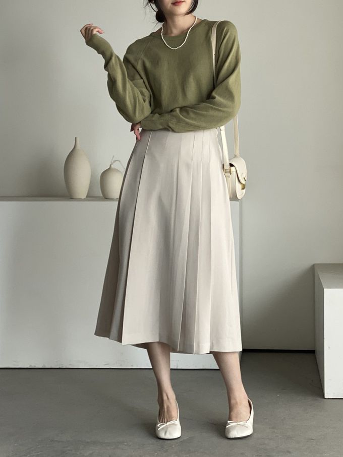 韓國女裝連線 - 喀什米爾混織針織上衣(不刺膚)-綠 (FREE)